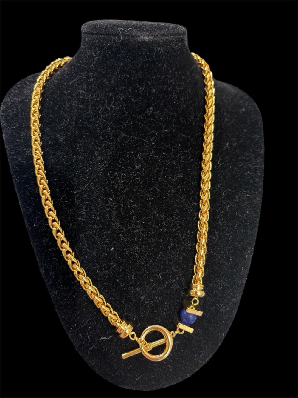 Gold-Tone Rope Chain Necklace with Blue Accent Bead - Women Jewelry